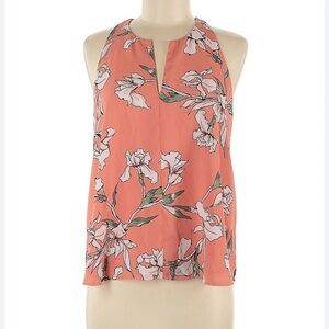 Ann Taylor LOFT Coral Floral Halter Popover Tank Blouse Flowy Cottage Bridal M52